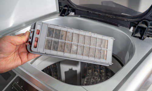 filter of a washer or washing machine that needs to be clean by using your hands