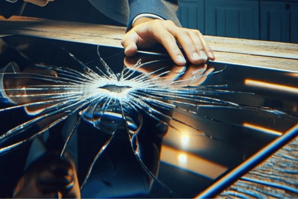 inspecting a cracked glass cooktop