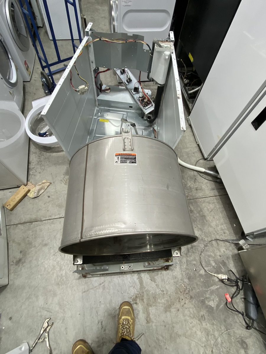 disassembled front-loading washing machine